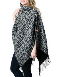 Top It Off - Reversible Leopard Print Fringe Button Wrap Shawl Poncho - Lyst