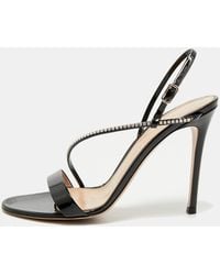 Gianvito Rossi - Patent Leather Crystal Embellished Slingback Sandals - Lyst