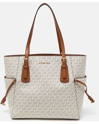 Michael Kors - Cream/tan Signature Coated Canvas And Leather Voyager Tote - Lyst
