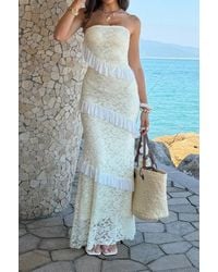 TRUEDAMES - Solid Off Shoulder Bodycon Lace Maxi Dress - Lyst