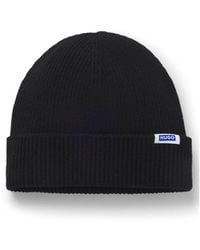HUGO - Rib-Knit Beanie Hat With Logo Label - Lyst