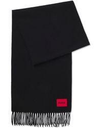 HUGO - Wool-Twill Scarf With Twisted Fringes - Lyst