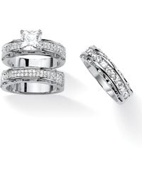 Palmbeach Jewelry - 3.10 Cttw. Silvertone Princess-Cut Cubic Zirconia 3-Piece Wedding Ring Set - Lyst