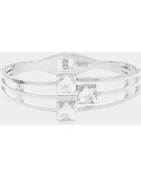 Fashnzfab - Stainless Steel Triple Square Stone Pointed Hinged Bangle Bracelet Clear - Lyst