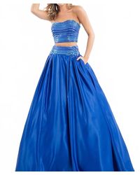 Rachel Allan - Two-Piece Matte Satin Beaded Prom Gown - Lyst