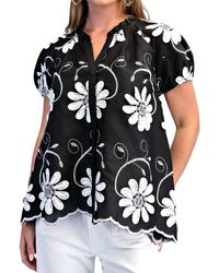 Gigio - Floral Appliqué And Embroidered V-Neck Top - Lyst