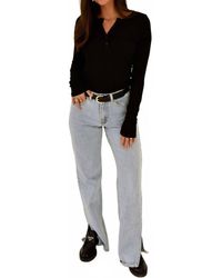 Beige Botany - Ribbed Henley Basic Top - Lyst