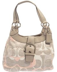 COACH - Tri Color Signature Fabric And Leather Hobo - Lyst
