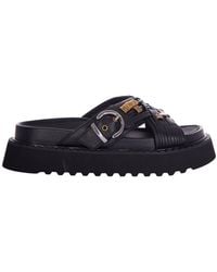 Pinko - Woven Eco-Leather Sandals With Metallic Accents - Lyst