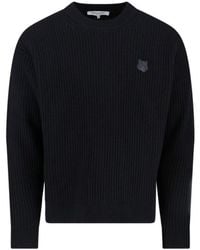 Maison Kitsuné - Ribbed Knit Sweater With Cropped Fit And Embroidered Emblem - Lyst