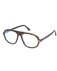 Tom Ford - Eyeglasses Aviator Full Rim, Dark Havana Frame And Clear Light Block Lens Ft5319020 - Lyst