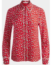 Alice + Olivia - Willa Silk Blouse With Piping - Lyst
