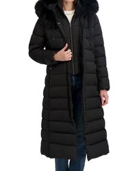 Tahari - Phoebe Oversized Faux Fur Trim Maxi Coat - Lyst