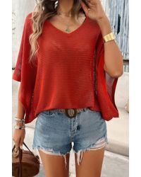 TRUEDAMES - Solid V Neck Knit Loose Fit Bat Sleeves Top - Lyst