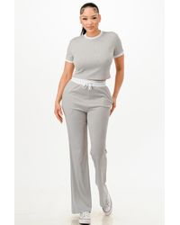 TRUEDAMES - Ribbed Contrast Binding Top And Pants Set - Lyst