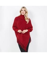 TRUEDAMES - Cowl Neck Fringe Hem Knit Poncho - Lyst