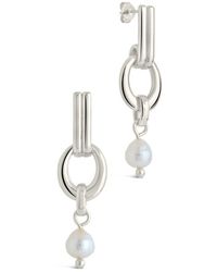Sterling Forever - Giselle Pearl Door Knocker Stud Earrings - Lyst
