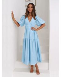 TRUEDAMES - Tiered Puff Sleeve Midi Dress - Lyst