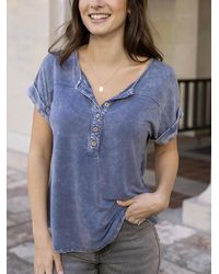 Grace and Lace - Henley Mineral Washed Tee - Lyst