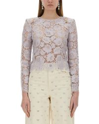 Self-Portrait - Detailed Lace Top With Long Sleeves - Lyst