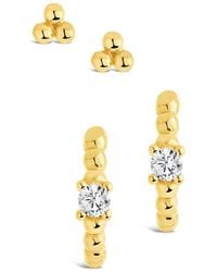 Sterling Forever - Sterling Beaded Stud & Cz Micro Hoop Earring Set - Lyst