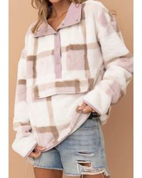 Blue B - Soft Fur Plaid Button Up Pocket Front Pullover - Lyst
