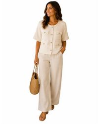 She + Sky - Half Sleeve Collar-Less Woven Tweed Jacket - Lyst