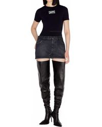 Jean Paul Gaultier - Denim Mini Skirt With Leather Pocket - Lyst