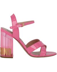Moschino - Patent Leather Logo Heel Sandals - Lyst