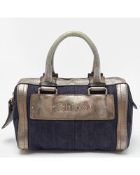 Chloé - /metallic Denim And Leather Zip Satchel - Lyst