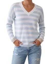Kinross Cashmere - Long Sleeve Stripe V Neck Sweater - Lyst