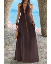 TRUEDAMES - Halter Solid Hide Zipper A Line Maxi Dress - Lyst