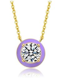 Rachel Glauber - 14k Yellow Gold Plated With Clear Cubic Zirconia Purple Enamel Round Pendant Necklace - Lyst