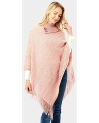 TRUEDAMES - Button Collar Pointed Knitted Foldover Neck Poncho - Lyst