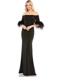 Mac Duggal - Feather Trim Off The Shoulder Column Gown - Lyst