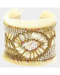 Fashnzfab - Boho Multi Bead Embellished Tassel Trimmed Cuff Bracelet Neutral - Lyst