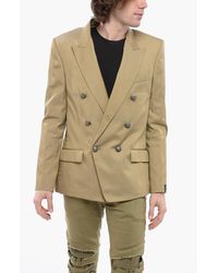 Balmain - Double-Breasted Cotton Blend Unlined Blazer With Logoed Butt - Lyst