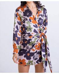 Karlie - Floral Satin Wrap Pocket Dress - Lyst