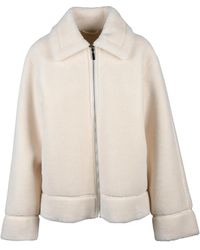Pennyblack - Cream Plush Jacket With Zip Closure And Faux Leather Interior - Lyst