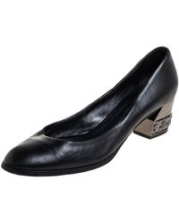 Casadei - Leather Chain Embellished Block Heel Pumps - Lyst