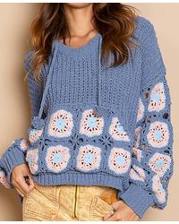 Pol - Cornflower Crochet Square Patch Hooded Pullover Sweater - Lyst