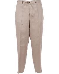 BRIGLIA - Linen Tapered Drawstring Straight-Leg Pants - Lyst