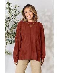 TRUEDAMES - Basic Bae Full Size Ribbed Round Neck Slit Knit Top - Lyst