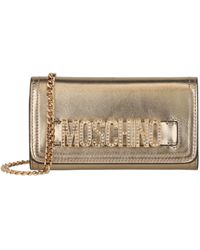 Moschino - Metallic Crystal-embellished Belt Logo Lettering Crossbody Bag - Lyst