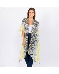 TRUEDAMES - Tassel Embroidery Geometric Pattern Kimono Poncho - Lyst