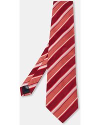 BOSS - Coral Striped Silk Tie - Lyst