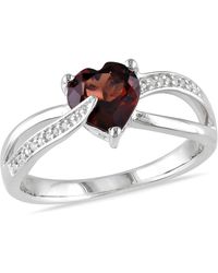 Mimi & Max - Garnet And Diamond Heart Crossover Ring - Lyst