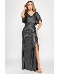 TRUEDAMES - Metallic V-Neck Flutter Sleeve Evening Gown With Ruched Waist And High Slit Formal Dress - Lyst