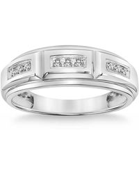 Pompeii3 - 1/4ct Tw Round Diamond Nine Stone Wedding Ring High Polished Band 10k Gold - Lyst