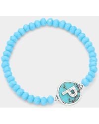Fashnzfab - P- Initial Monogram Charm Faceted Beaded Stretch Bracelet - Lyst
